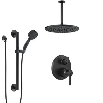 Delta Trinsic Matte Black Finish Integrated Diverter Shower System with Grab / Slidebar Hand Shower and Large Rain Ceiling Mount Showerhead SS24859BL1