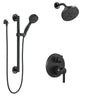 Delta Trinsic Matte Black Finish Integrated Diverter Shower System with Multi-Setting Wall Mount Showerhead and Hand Sprayer with Grab Bar SS24859BL5