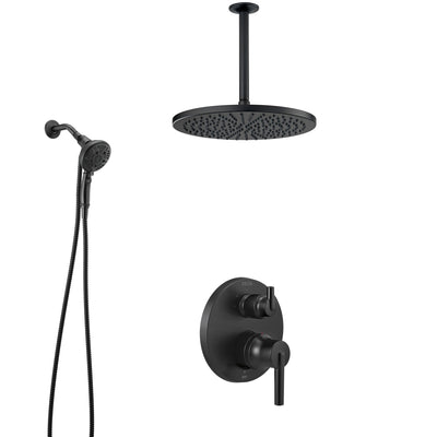 Delta Trinsic Matte Black Finish Shower System with Integrated Diverter, Modern Rain Ceiling Mount Showerhead, and SureDock Hand Sprayer SS24859BL8