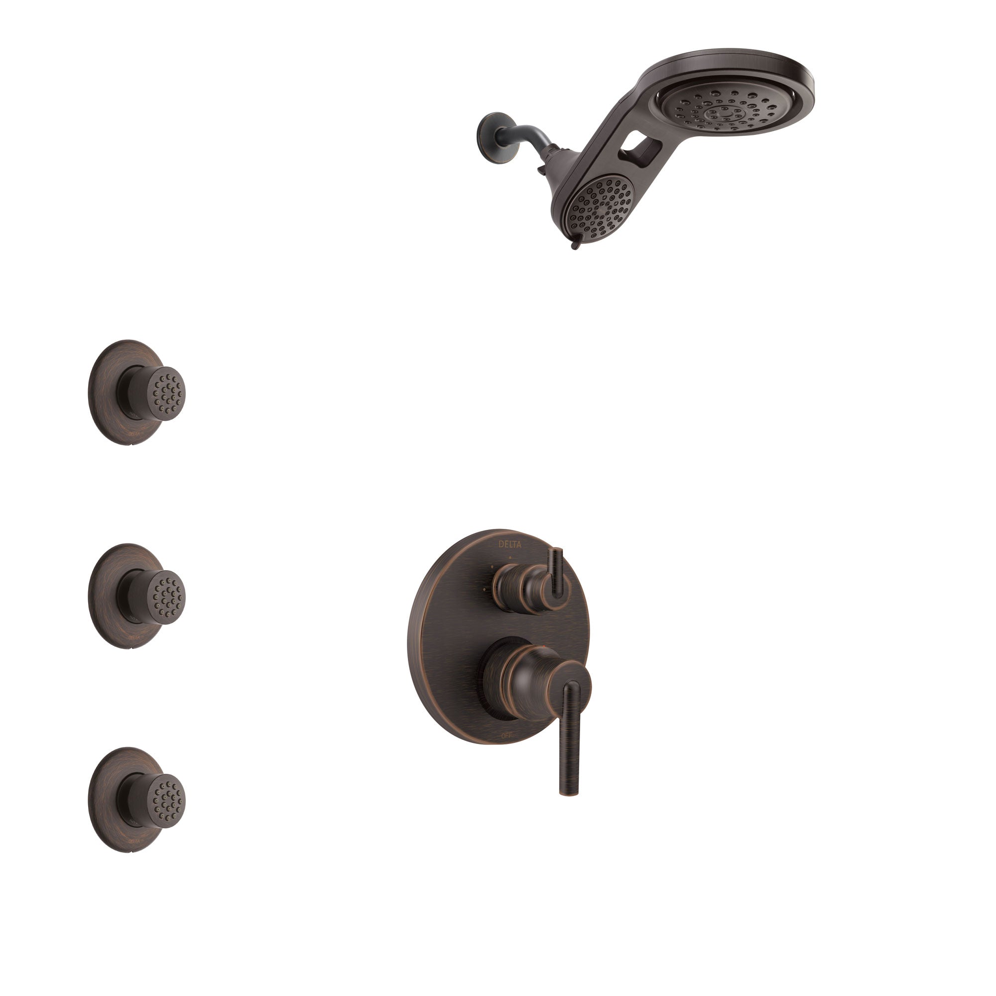 Delta Trinsic Venetian Bronze Finish Shower System with Control Handle, Integrated 3-Setting Diverter, Dual Showerhead, and 3 Body Sprays SS24859RB6