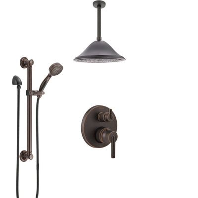 Delta Trinsic Venetian Bronze Shower System with Control Handle, Integrated Diverter, Ceiling Mount Showerhead, and Grab Bar Hand Shower SS24859RB9