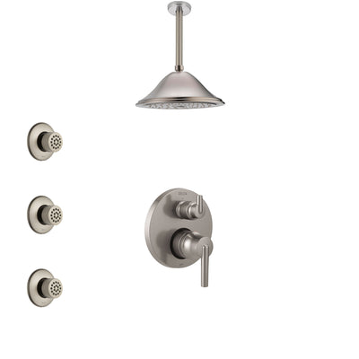 Delta Trinsic Stainless Steel Finish Shower System with Control Handle, Integrated Diverter, Ceiling Mount Showerhead, and 3 Body Sprays SS24859SS6