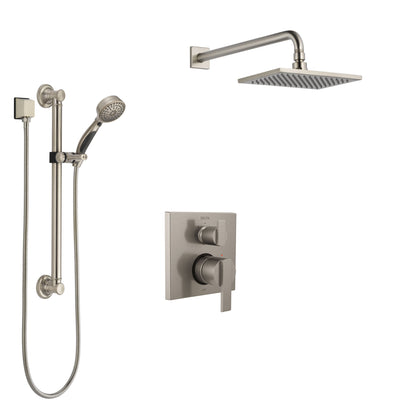 Delta Ara Stainless Steel Finish Shower System with Control Handle, Integrated Diverter, Showerhead, and Hand Shower with Grab Bar SS24867SS1