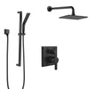 Delta Pivotal Matte Black Finish Shower System with Integrated Diverter, Modern Wall Mount Rain Showerhead, and Hand Sprayer on Slidebar SS24899BL4