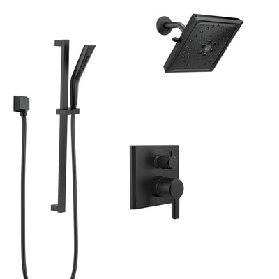 Delta Pivotal Matte Black Finish Integrated Diverter Shower Faucet System with Hand Shower on Slidebar with Multi-Setting Showerhead SS24899BL6