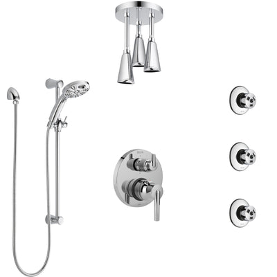 Delta Trinsic Chrome Shower System with Control Handle, Integrated Diverter, Ceiling Mount Showerhead, 3 Body Sprays, and Temp2O Hand Shower SS249595