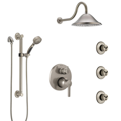 Delta Trinsic Stainless Steel Finish Integrated Diverter Shower System Control Handle, Showerhead, 3 Body Sprays, and Grab Bar Hand Shower SS24959SS11