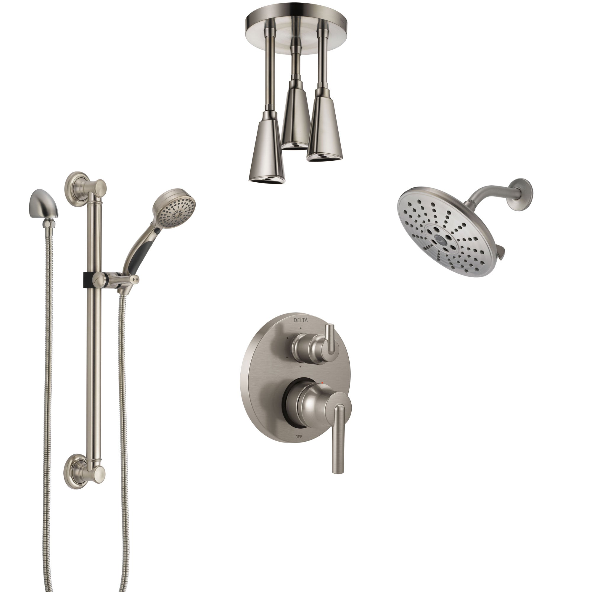 Delta Trinsic Stainless Steel Finish Integrated Diverter Shower System Control Handle, Showerhead, Ceiling Showerhead, Grab Bar Hand Spray SS24959SS2