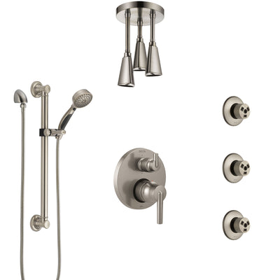 Delta Trinsic Stainless Steel Finish Integrated Diverter Shower System Control Handle, Ceiling Showerhead, 3 Body Jets, Grab Bar Hand Spray SS24959SS3