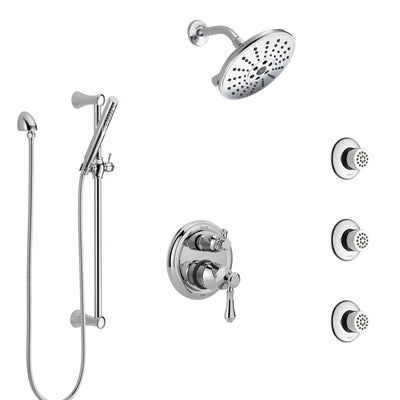 Delta Cassidy Chrome Finish Shower System with Control Handle, Integrated 6-Setting Diverter, Showerhead, 3 Body Sprays, and Hand Shower SS249974