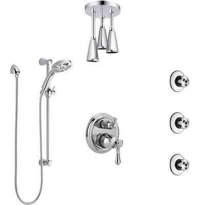 Delta Cassidy Chrome Shower System with Control Handle, Integrated Diverter, Ceiling Mount Showerhead, 3 Body Sprays, and Temp2O Hand Shower SS249979