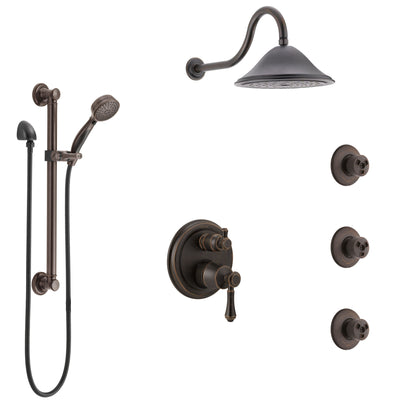 Delta Cassidy Venetian Bronze Shower System with Control Handle, Integrated Diverter, Showerhead, 3 Body Sprays, and Grab Bar Hand Shower SS24997RB2