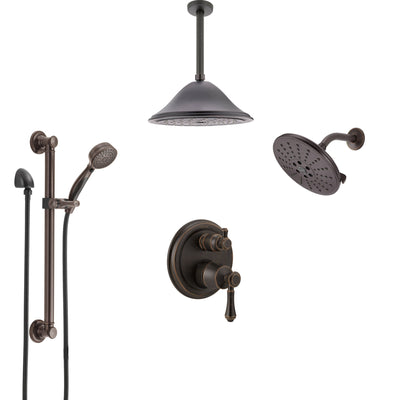 Delta Cassidy Venetian Bronze Integrated Diverter Shower System Control Handle, Showerhead, Ceiling Showerhead, and Grab Bar Hand Shower SS24997RB9