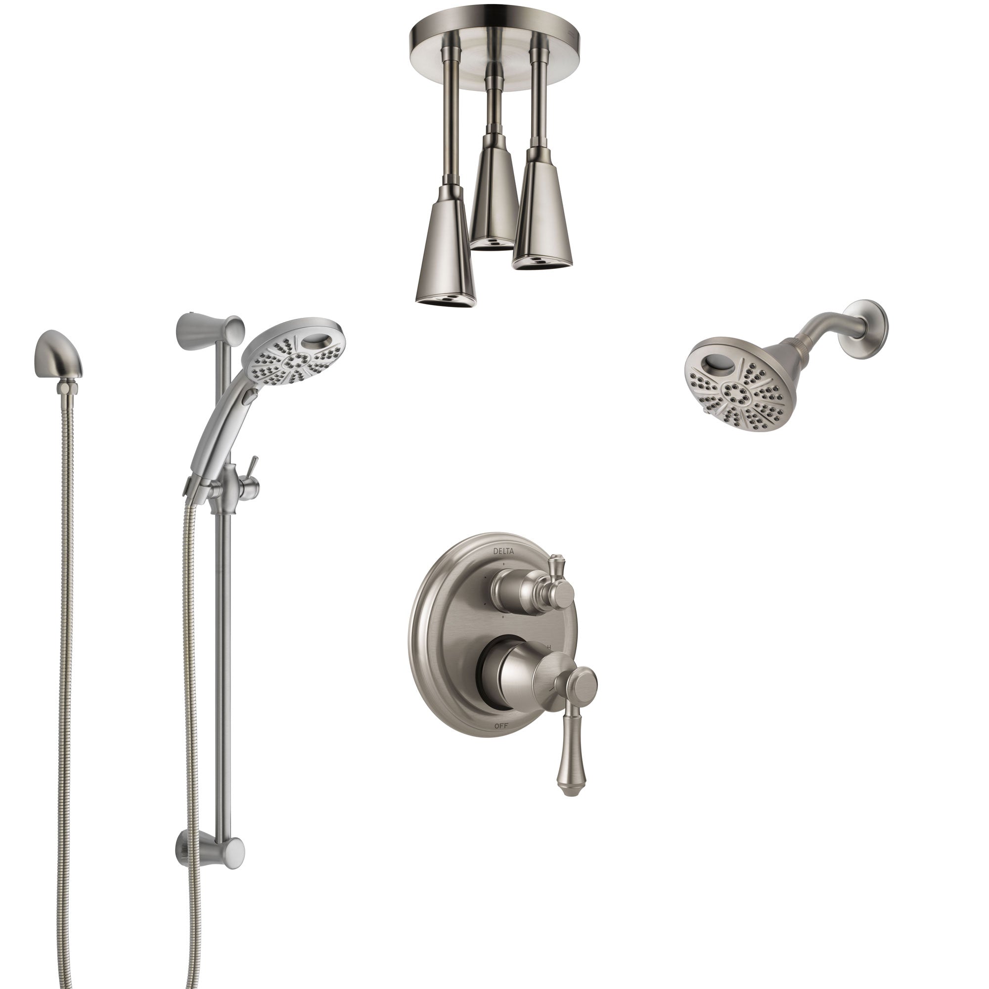 Delta Cassidy Stainless Steel Finish Integrated Diverter Shower System Control, Temp2O Showerhead, Hand Shower, and Ceiling Showerhead SS24997SS6