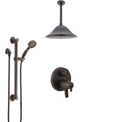 Delta Trinsic Venetian Bronze Shower System with Dual Control Handle, Integrated Diverter, Ceiling Showerhead, and Grab Bar Hand Shower SS27859RB9