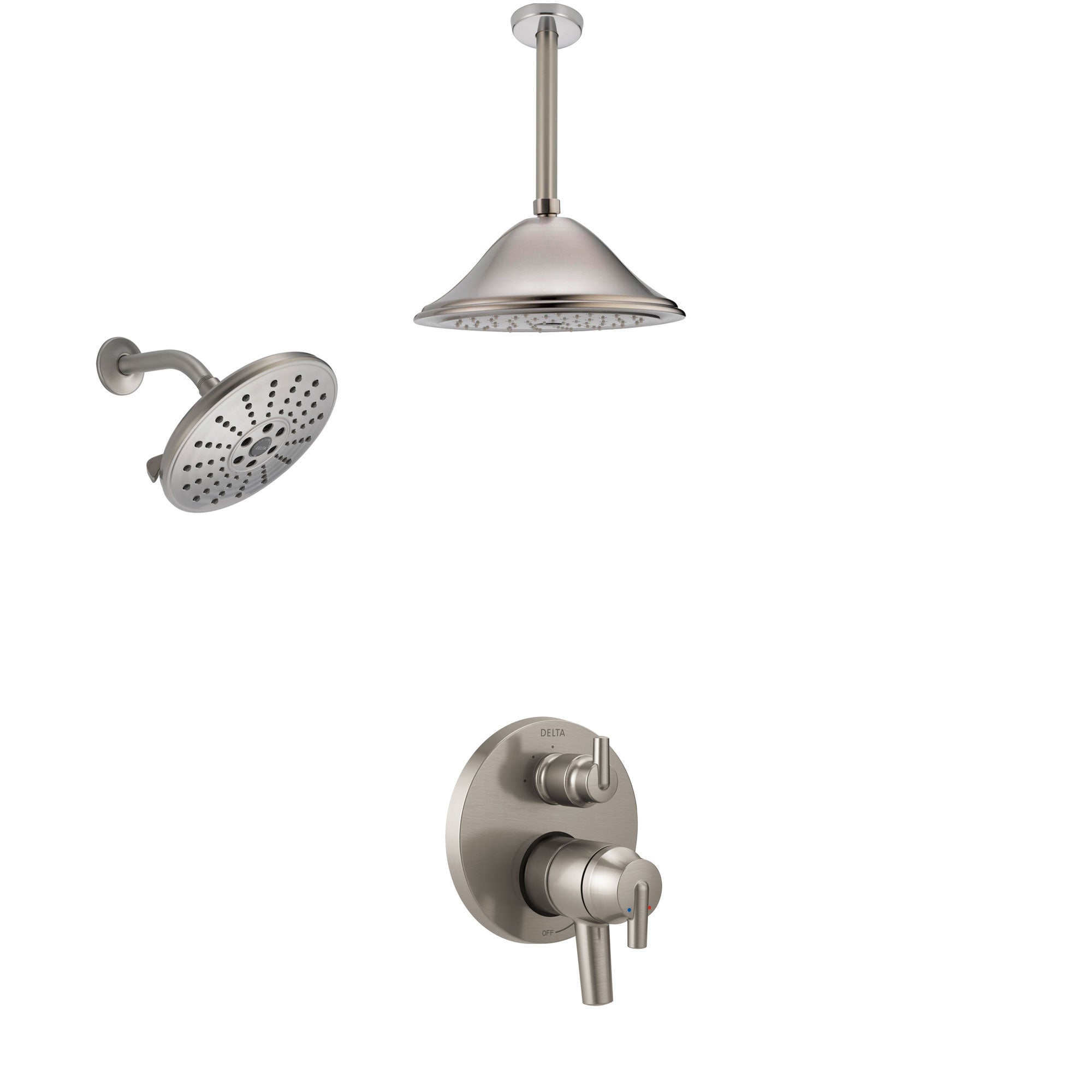 Delta Trinsic Stainless Steel Finish Shower System with Dual Control Handle, Integrated Diverter, Showerhead, and Ceiling Mount Showerhead SS27859SS8