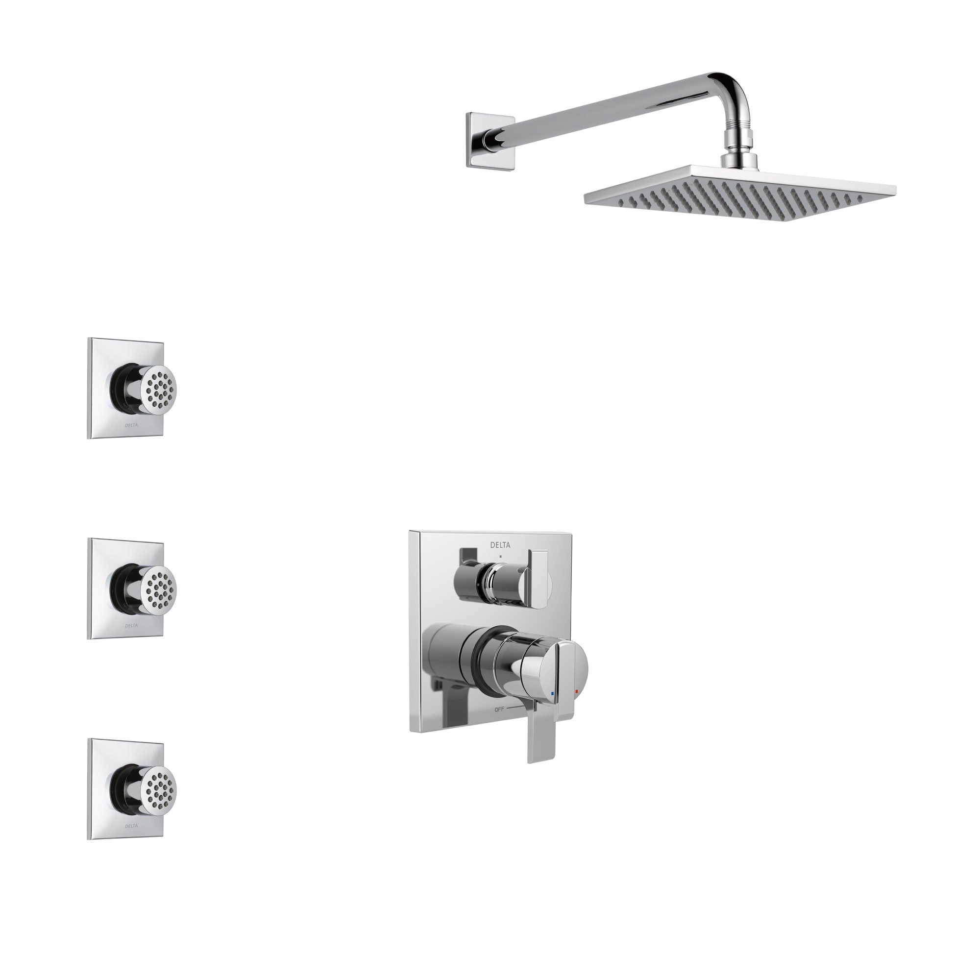 Delta Ara Chrome Finish Shower System with Dual Control Handle, Integrated 3-Setting Diverter, Showerhead, and 3 Body Sprays SS2786711