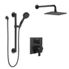 Delta Ara Matte Black Finish Modern Integrated Diverter Shower System with Wall Mount Rain Showerhead and Hand Shower with Grab Bar SS27867BL3