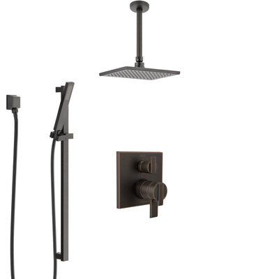 Delta Ara Venetian Bronze Shower System with Dual Control Handle, Integrated Diverter, Ceiling Mount Showerhead, and Hand Shower SS27867RB8