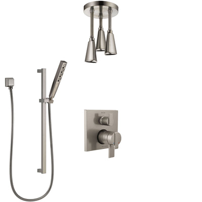 Delta Ara Dual Control Handle Stainless Steel Finish Shower System, Integrated Diverter, Ceiling Mount Showerhead, and Hand Shower SS27867SS6