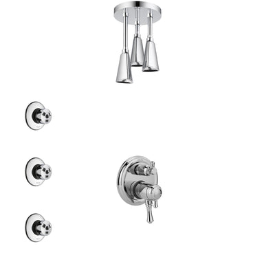 Delta Cassidy Chrome Finish Shower System with Dual Control Handle, Integrated Diverter, Ceiling Mount Showerhead, and 3 Body Sprays SS278978