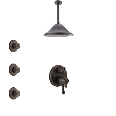 Delta Cassidy Venetian Bronze Shower System with Dual Control Handle, Integrated Diverter, Ceiling Mount Showerhead, and 3 Body Sprays SS27897RB9