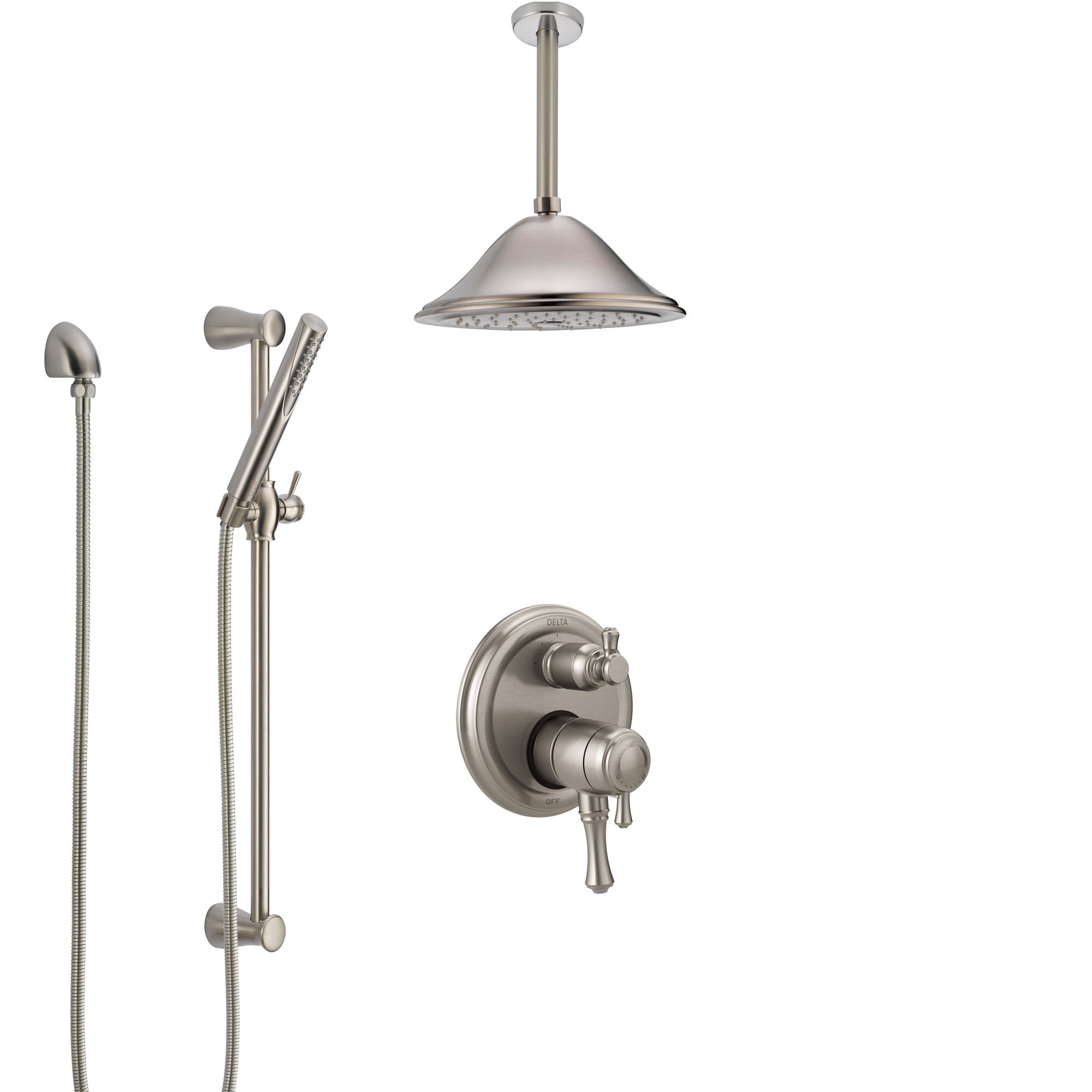 Delta Cassidy Dual Control Handle Stainless Steel Finish Shower System, Integrated Diverter, Ceiling Mount Showerhead, and Hand Shower SS27897SS7