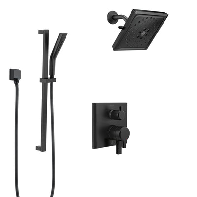 Delta Pivotal Matte Black Finish Modern Integrated Diverter Shower System with Multi-Setting Showerhead and Hand Sprayer on Slidebar SS27899BL6