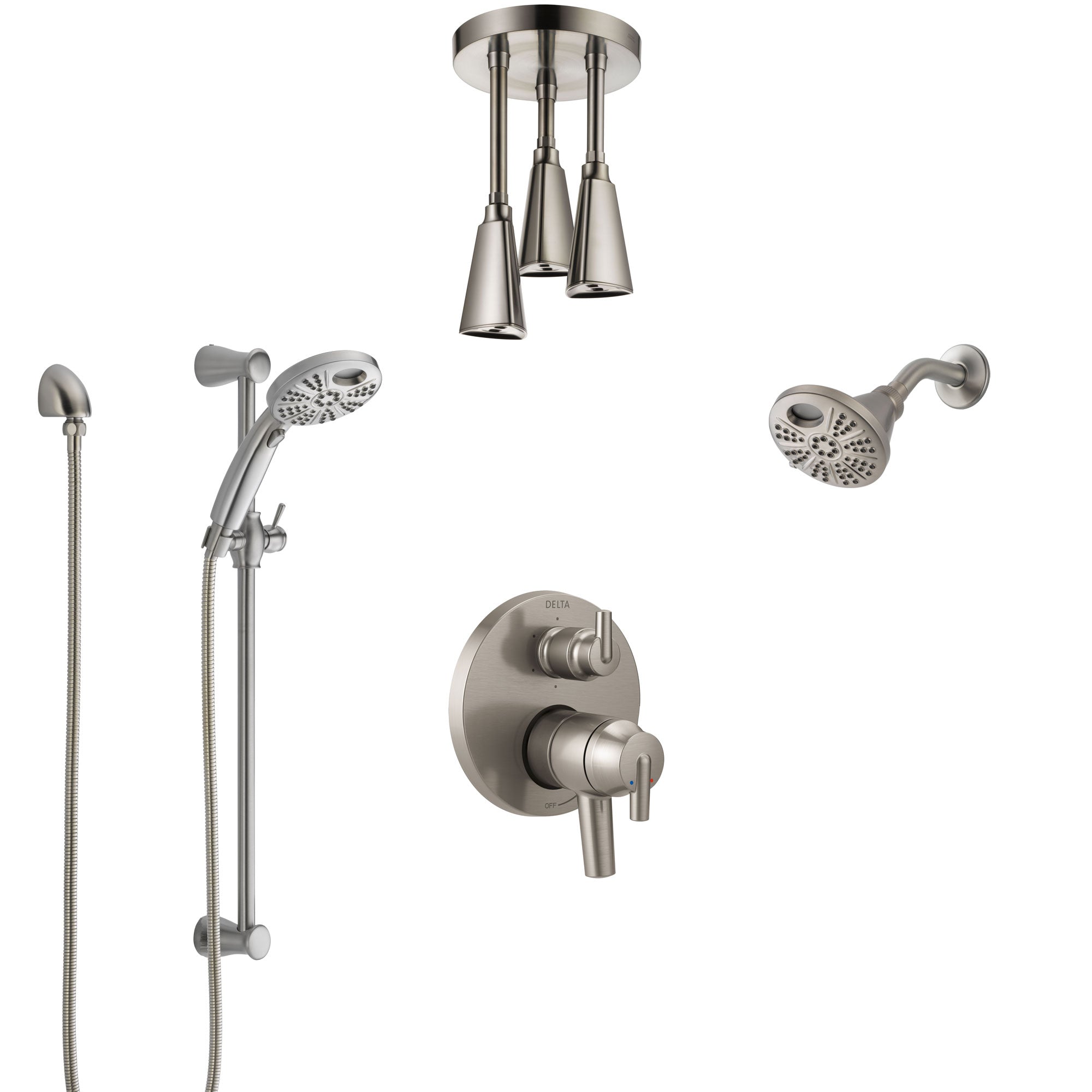 Delta Trinsic Dual Control Stainless Steel Finish Integrated Diverter Shower System, Temp2O Showerhead, Hand Shower, and Ceiling Showerhead SS27959SS1