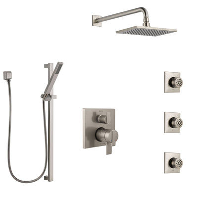 Delta Ara Dual Control Handle Stainless Steel Finish Shower System, Integrated Diverter, Showerhead, 3 Body Sprays, and Hand Shower SS27967SS5