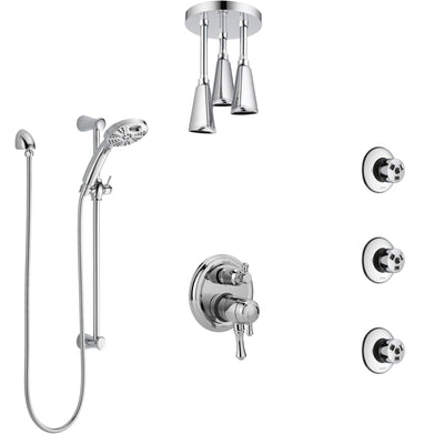 Delta Cassidy Chrome Dual Control Handle Shower System, Integrated Diverter, Ceiling Mount Showerhead, 3 Body Sprays, and Temp2O Hand Shower SS279979