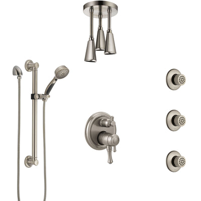 Delta Cassidy Dual Control Handle Stainless Steel Finish Shower System, Ceiling Showerhead, 3 Body Jets, Grab Bar Hand Spray SS27997SS4