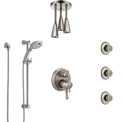 Delta Cassidy Dual Control Stainless Steel Finish Integrated Diverter Shower System, Ceiling Showerhead, 3 Body Sprays, Temp2O Hand Spray SS27997SS5