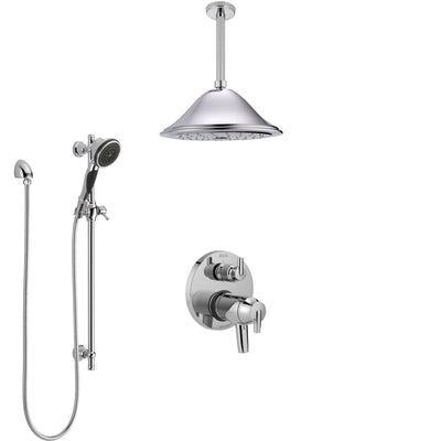 Delta Trinsic Chrome Shower System with Dual Thermostatic Control Handle, Integrated Diverter, Ceiling Mount Showerhead, and Hand Shower SS27T85912