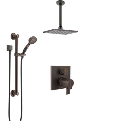 Delta Ara Venetian Bronze Integrated Diverter Shower System with Dual Thermostatic Control, Ceiling Showerhead, and Grab Bar Hand Shower SS27T867RB1