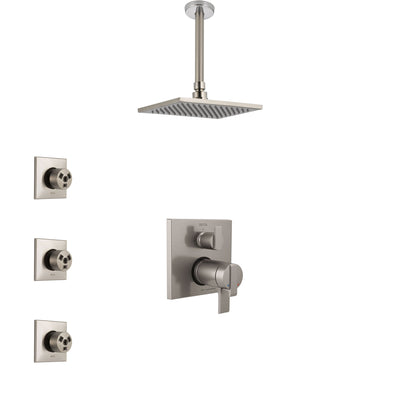 Delta Ara Dual Thermostatic Control Stainless Steel Finish Integrated Diverter Shower System, Ceiling Mount Showerhead, and 3 Body Sprays SS27T867SS11