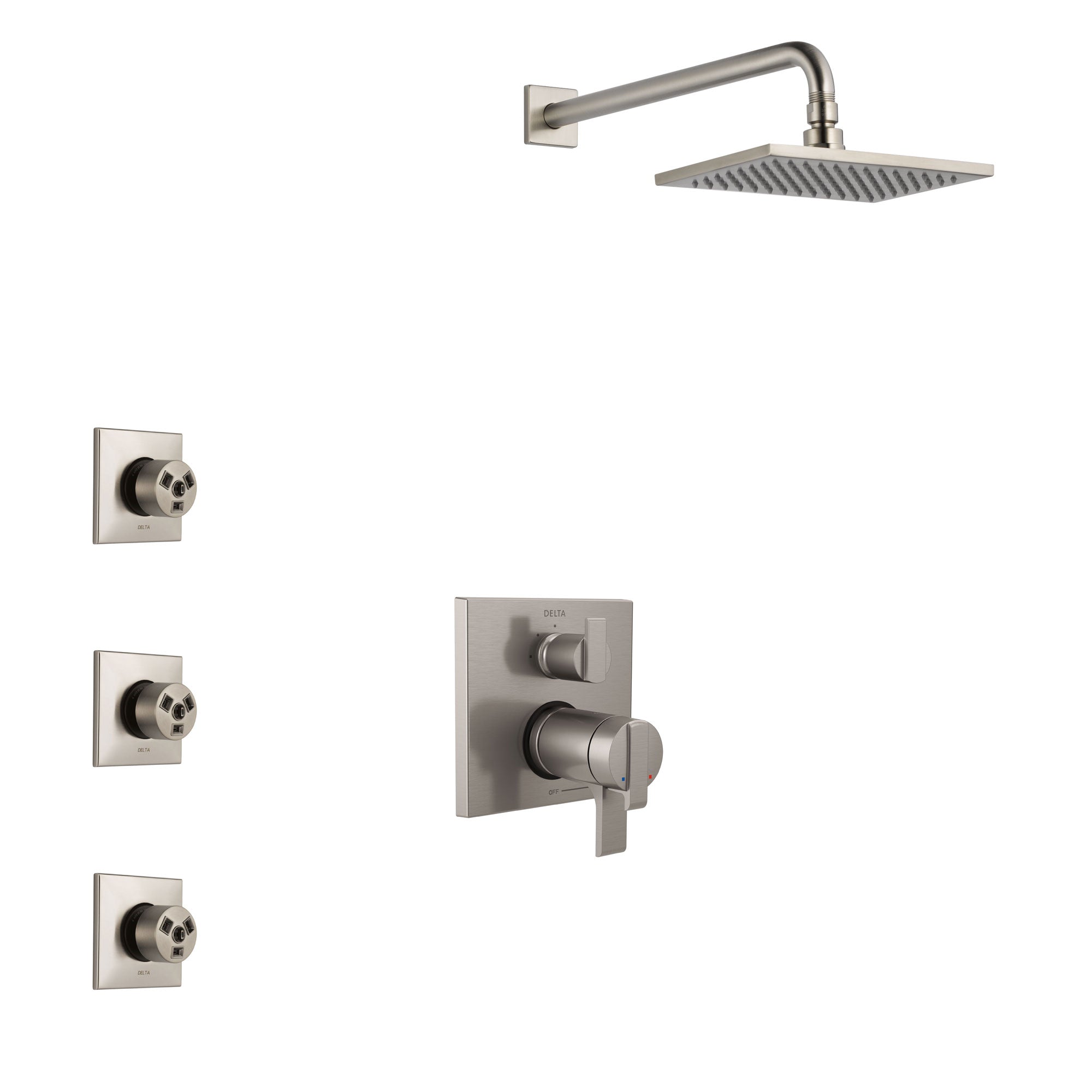 Delta Ara Dual Thermostatic Control Handle Stainless Steel Finish Shower System, Integrated Diverter, Showerhead, and 3 Body Sprays SS27T867SS9