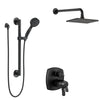 Delta Stryke Matte Black Finish Thermostatic Shower System with Integrated Diverter Wall Mount Rain Showerhead and Grab Bar Hand Spray SS27T876BLX3