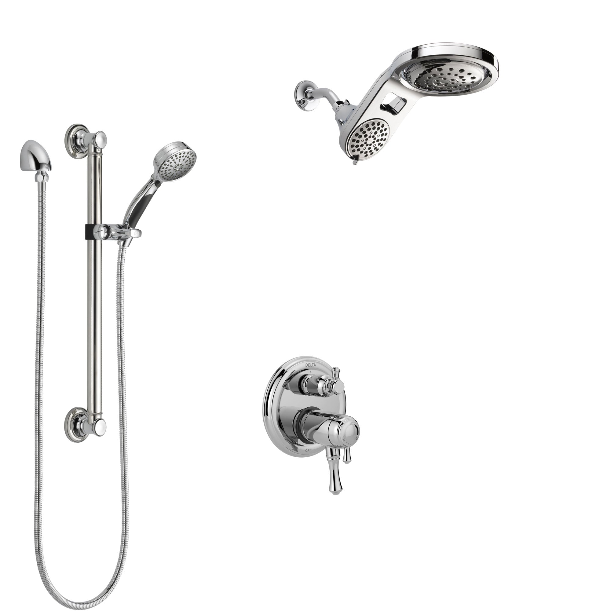 Delta Cassidy Chrome Integrated Diverter Shower System with Dual Thermostatic Control Handle, Dual Showerhead, and Hand Shower with Grab Bar SS27T8972