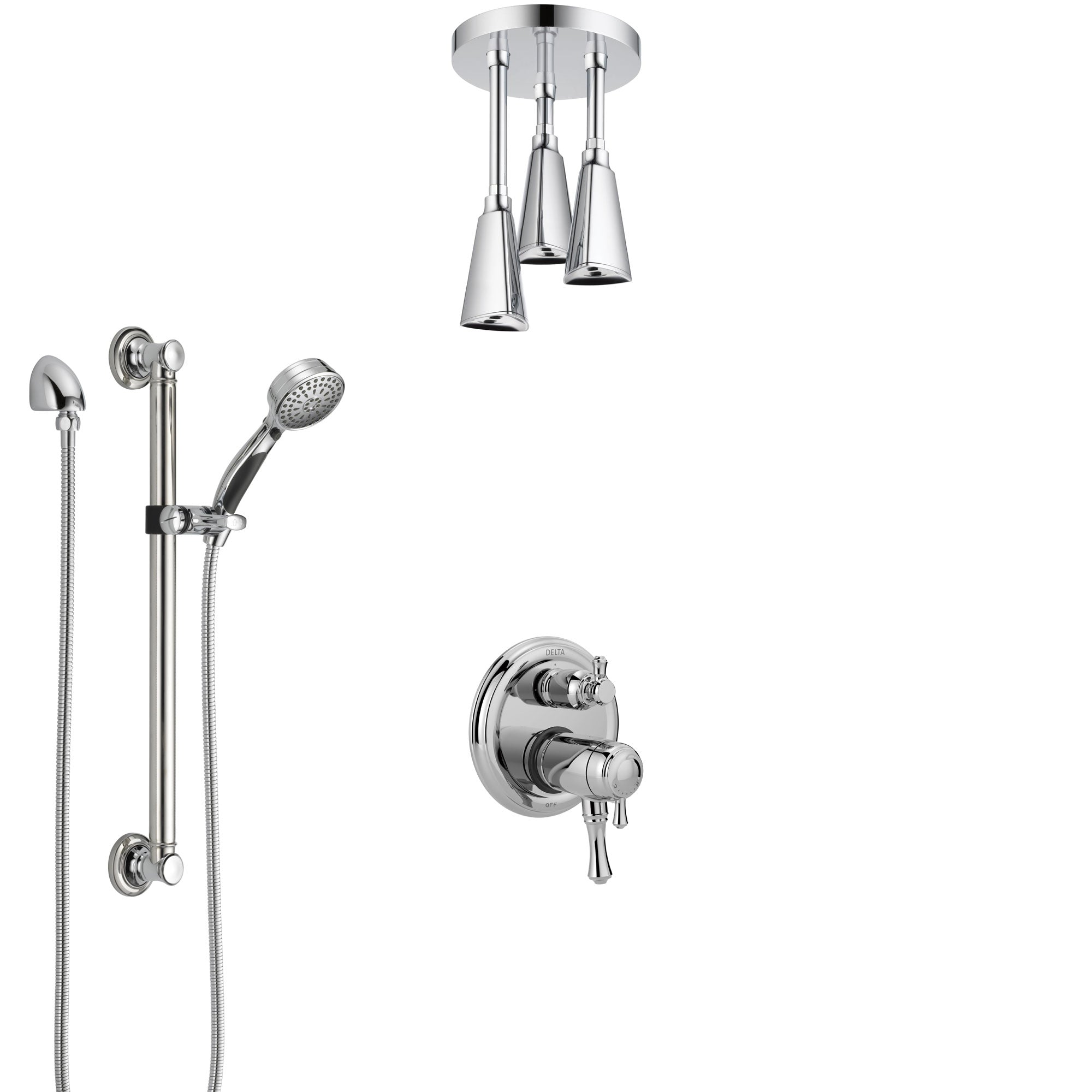 Delta Cassidy Chrome Integrated Diverter Shower System with Dual Thermostatic Control, Ceiling Mount Showerhead, and Grab Bar Hand Shower SS27T8976