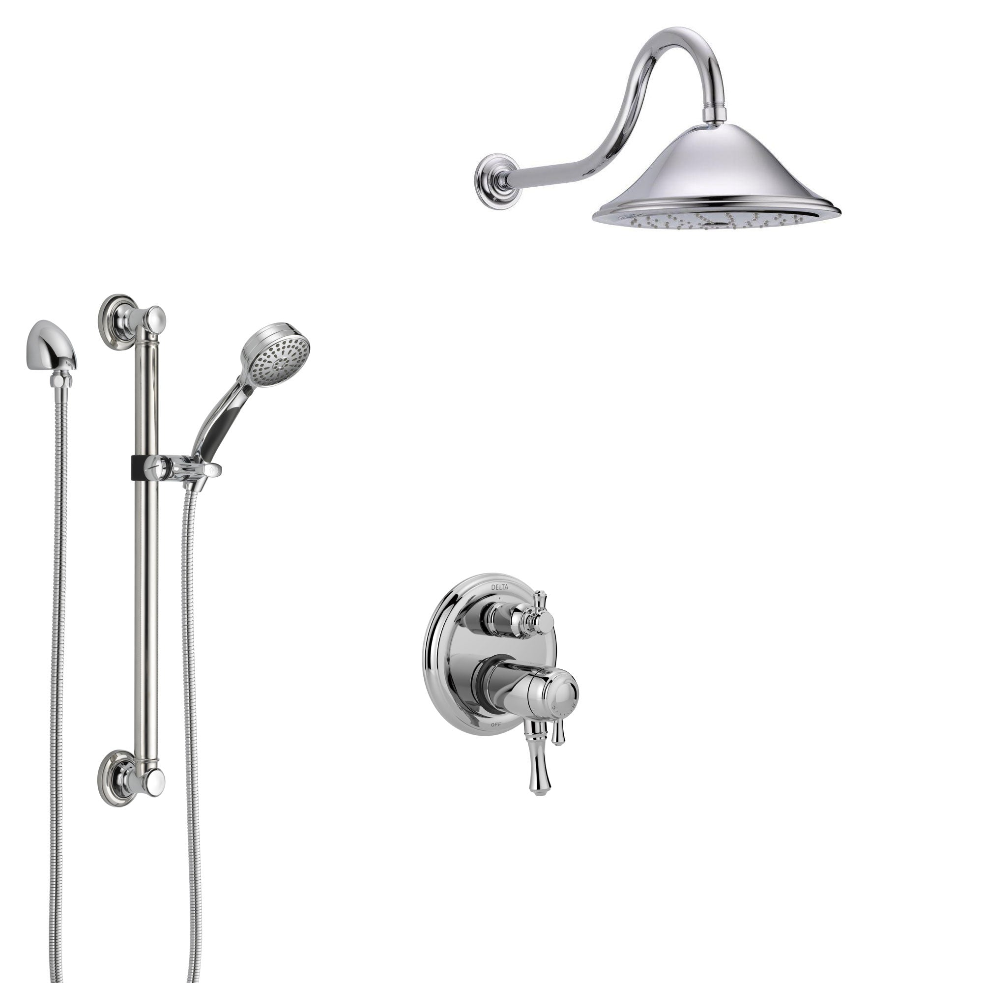 Delta Cassidy Chrome Shower System with Dual Thermostatic Control Handle, Integrated Diverter, Showerhead, and Hand Shower with Grab Bar SS27T8977