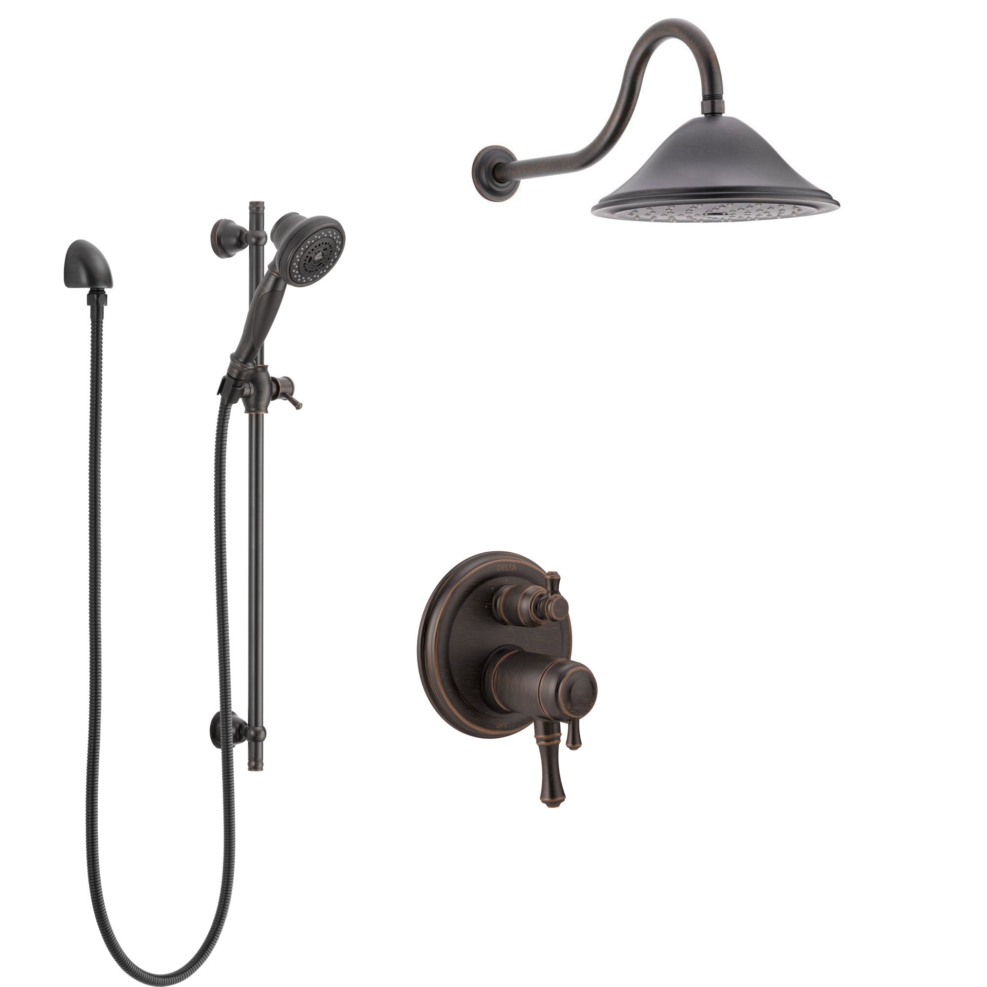 Delta Cassidy Venetian Bronze Shower System with Dual Thermostatic Control Handle, Integrated Diverter, Showerhead, and Hand Shower SS27T897RB11