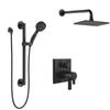 Delta Pivotal Matte Black Integrated Diverter Shower System with Wall Mount Rain Showerhead and Multi-Setting Hand Shower with Grab Bar SS27T899BL3