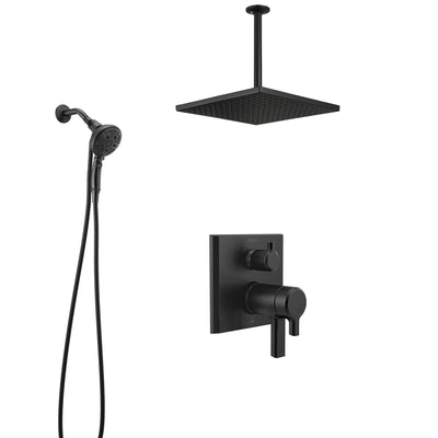 Delta Pivotal Matte Black Thermostatic Shower System with Integrated Diverter, Large Square Ceiling Showerhead, and SureDock Hand Shower SS27T899BL8