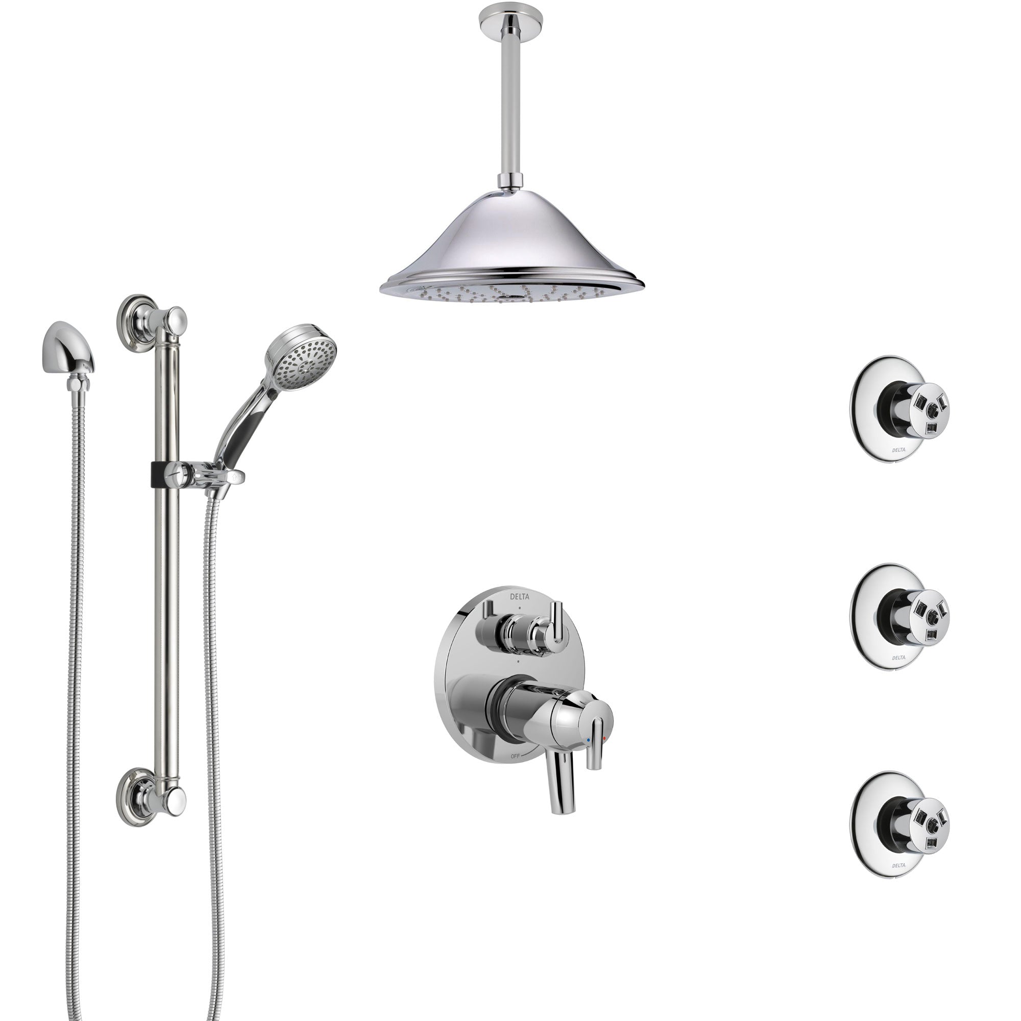 Delta Trinsic Chrome Dual Thermostatic Control Integrated Diverter Shower System, Ceiling Showerhead, 3 Body Sprays, and Grab Bar Hand Spray SS27T9593