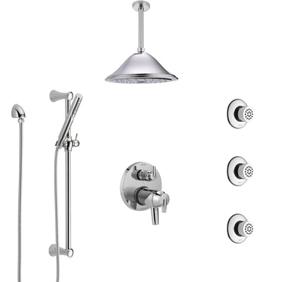 Delta Trinsic Chrome Shower System with Dual Thermostatic Control, Integrated Diverter, Ceiling Showerhead, 3 Body Sprays, and Hand Shower SS27T9596