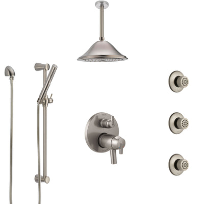 Delta Trinsic Dual Thermostatic Control Stainless Steel Finish Shower System, Ceiling Showerhead, 3 Body Jets, Hand Spray SS27T959SS6