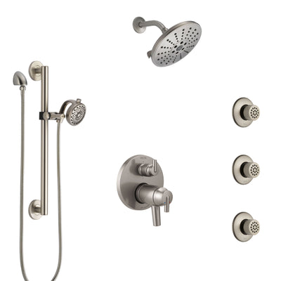 Delta Trinsic Dual Thermostatic Control Stainless Steel Finish Shower System, Showerhead, 3 Body Jets, Grab Bar Hand Spray SS27T959SS9