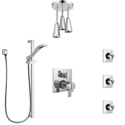 Delta Ara Chrome Shower System with Dual Thermostatic Control, Integrated Diverter, Ceiling Mount Showerhead, 3 Body Sprays, and Hand Shower SS27T9676