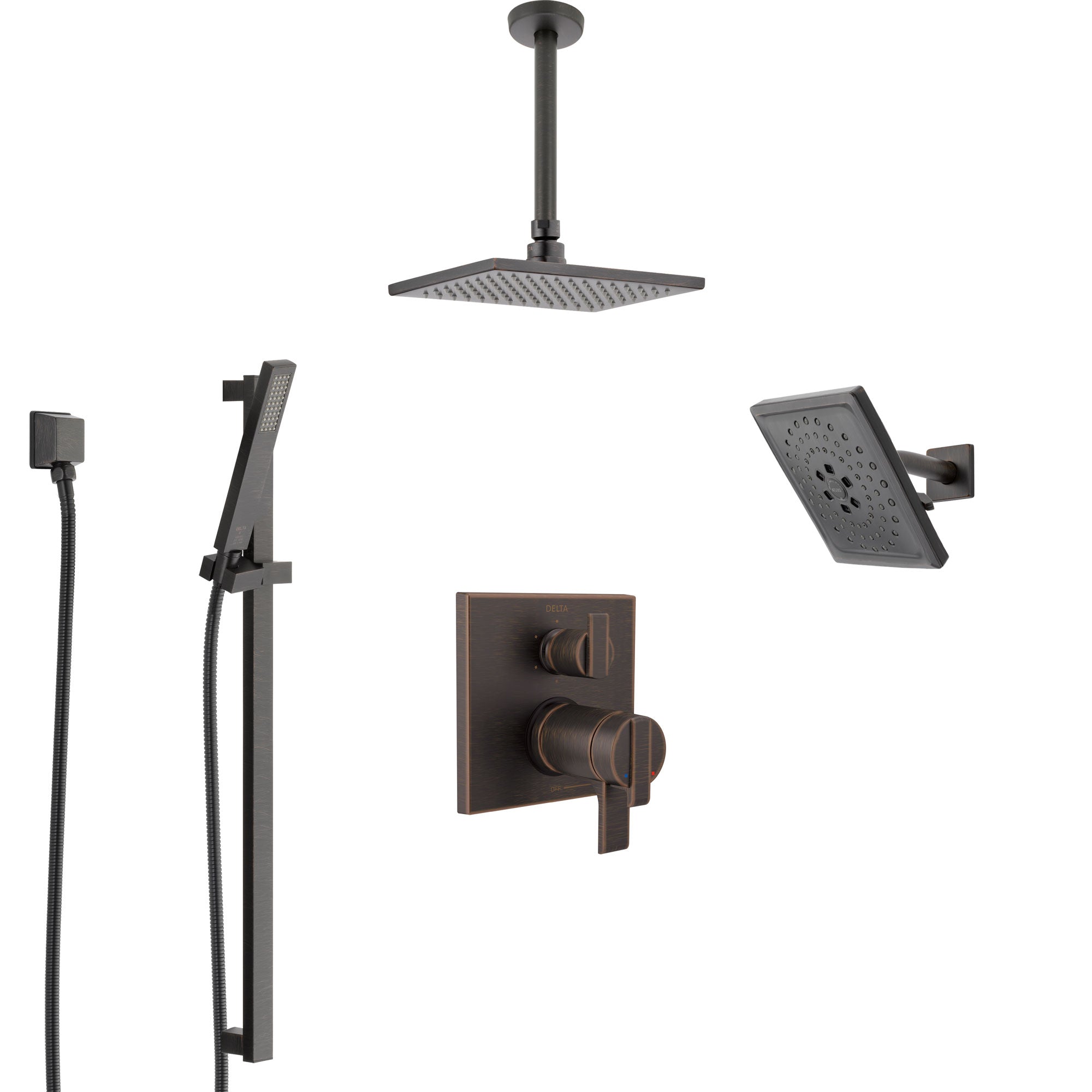 Delta Ara Venetian Bronze Dual Thermostatic Control Integrated Diverter Shower System, Showerhead, Ceiling Showerhead, and Hand Shower SS27T967RB10